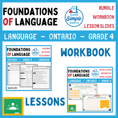 Grade 4 - Foundations of Language - Ontario Language - Lesson/Workbook Bundle