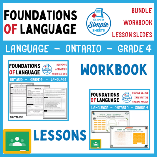 Grade 4 - Foundations of Language - Ontario Language - Lesson/Workbook Bundle