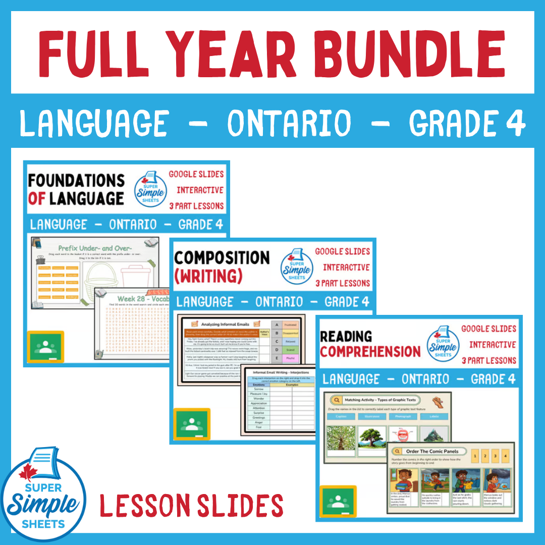 Grade 4 - Ontario Language - Google Lesson Slides - Full Year Bundle