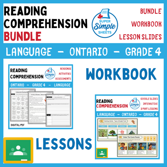 Grade 4 - Reading Comprehension Unit - Ontario Language - Lesson/Workbook Bundle
