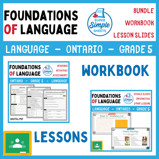 Grade 5 - Foundations of Language - Ontario Language - Lesson/Workbook Bundle