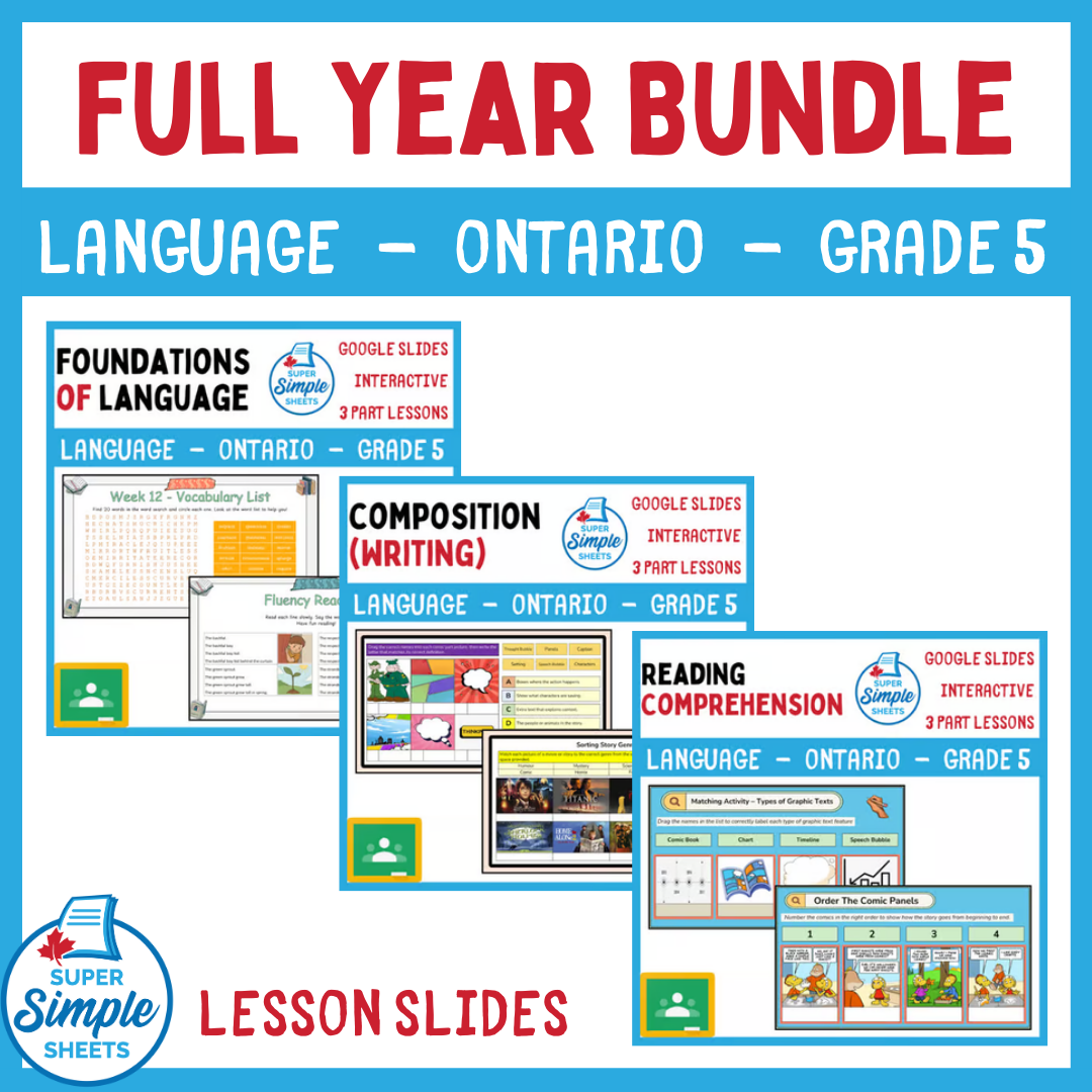 Grade 5 - Ontario Language - Google Lesson Slides - Full Year Bundle
