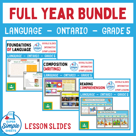 Grade 5 - Ontario Language - Google Lesson Slides - Full Year Bundle