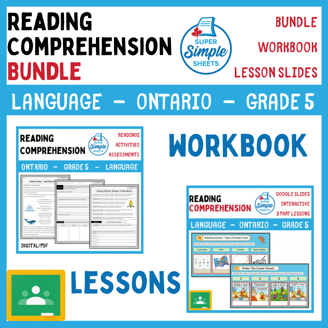 Grade 5 - Reading Comprehension Unit - Ontario Language - Lesson/Workbook Bundle
