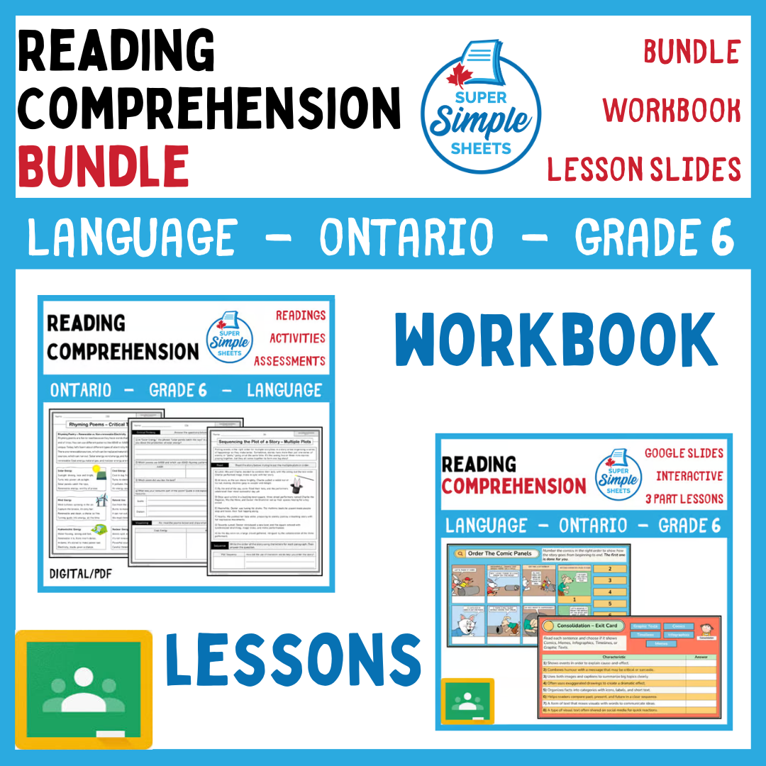 Grade 6 - Reading Comprehension Unit - Ontario Language - Lesson/Workbook Bundle