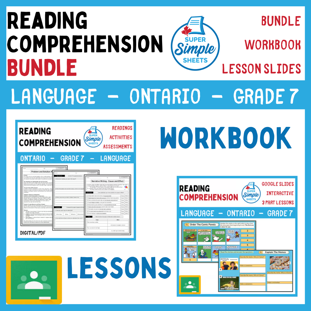 Grade 7 - Reading Comprehension Unit - Ontario Language - Lesson/Workbook Bundle