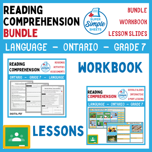 Grade 7 - Reading Comprehension Unit - Ontario Language - Lesson/Workbook Bundle