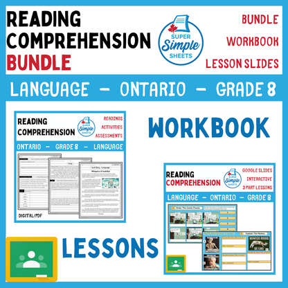 Grade 8 - Reading Comprehension Unit - Ontario Language - Lesson/Workbook Bundle