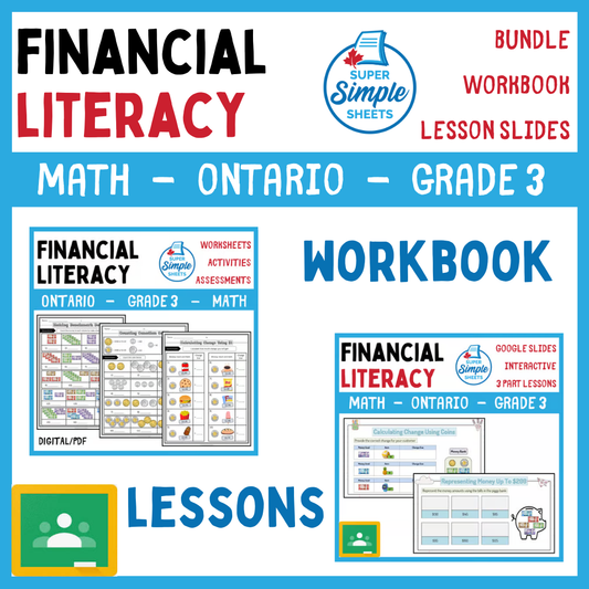 Grade 3 - Financial Literacy Unit - Ontario Math - Lesson/Workbook Bundle
