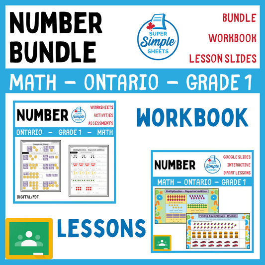 Number Unit - Grade 1 - Ontario Math - Lesson/Workbook Bundle