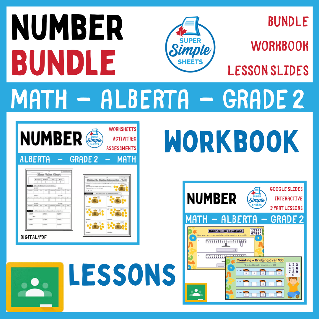 Grade 2 - Number Unit - Alberta Math - Lesson/Workbook Bundle