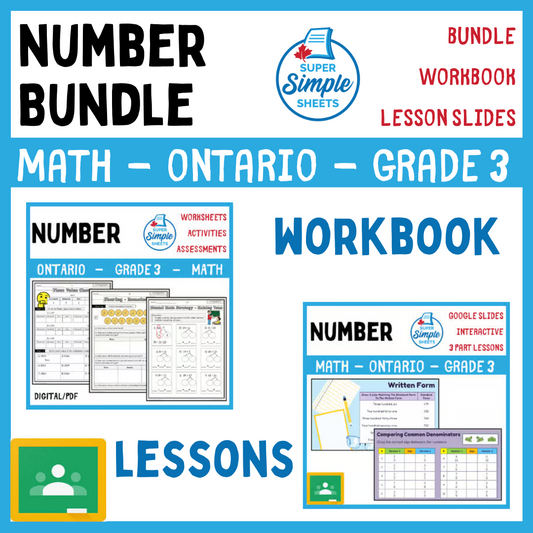 Number Unit - Grade 3 - Ontario Math - Lesson/Workbook Bundle