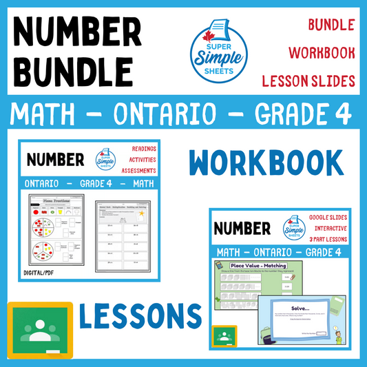 Number Unit - Grade 4 - Ontario Math - Lesson/Workbook Bundle