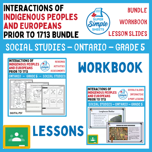 Grade 5 - Interactions of Indigenous Peoples & Europeans - Ontario Social Studies - Lesson/Workbook Bundle