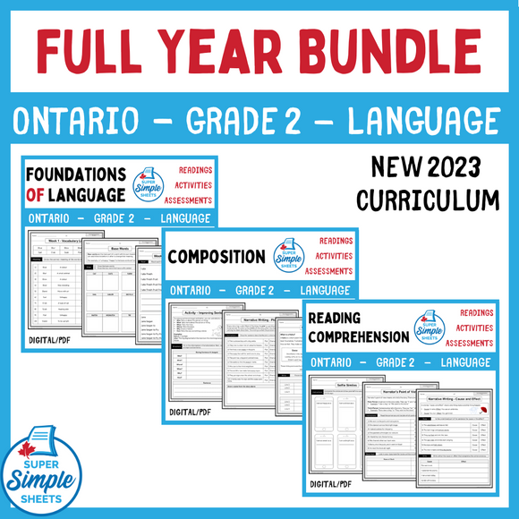 Ontario Grade 2 Language - FULL YEAR BUNDLE - NEW 2023 Curriculum