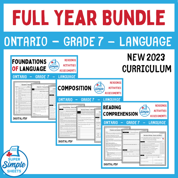 Ontario Grade 7 Language - FULL YEAR BUNDLE - NEW 2023 Curriculum