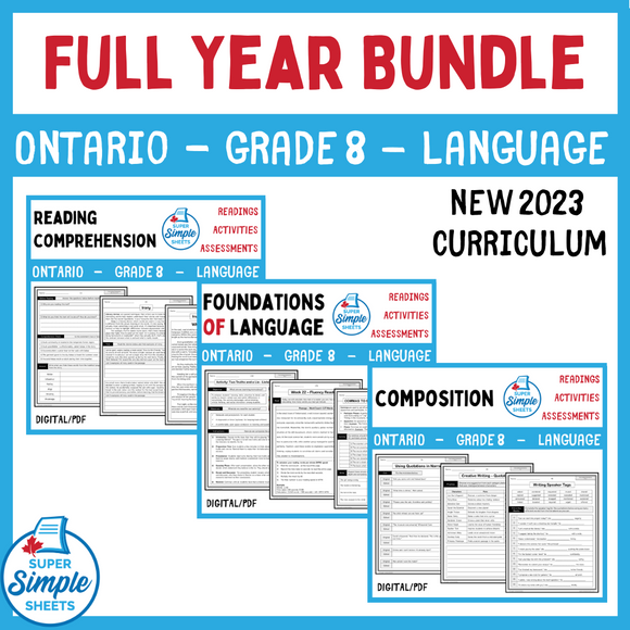 Ontario Grade 8 Language - FULL YEAR BUNDLE - NEW 2023 Curriculum