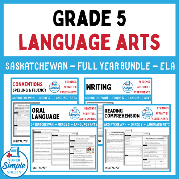 Saskatchewan Grade 5 Language Arts ELA - FULL YEAR BUNDLE