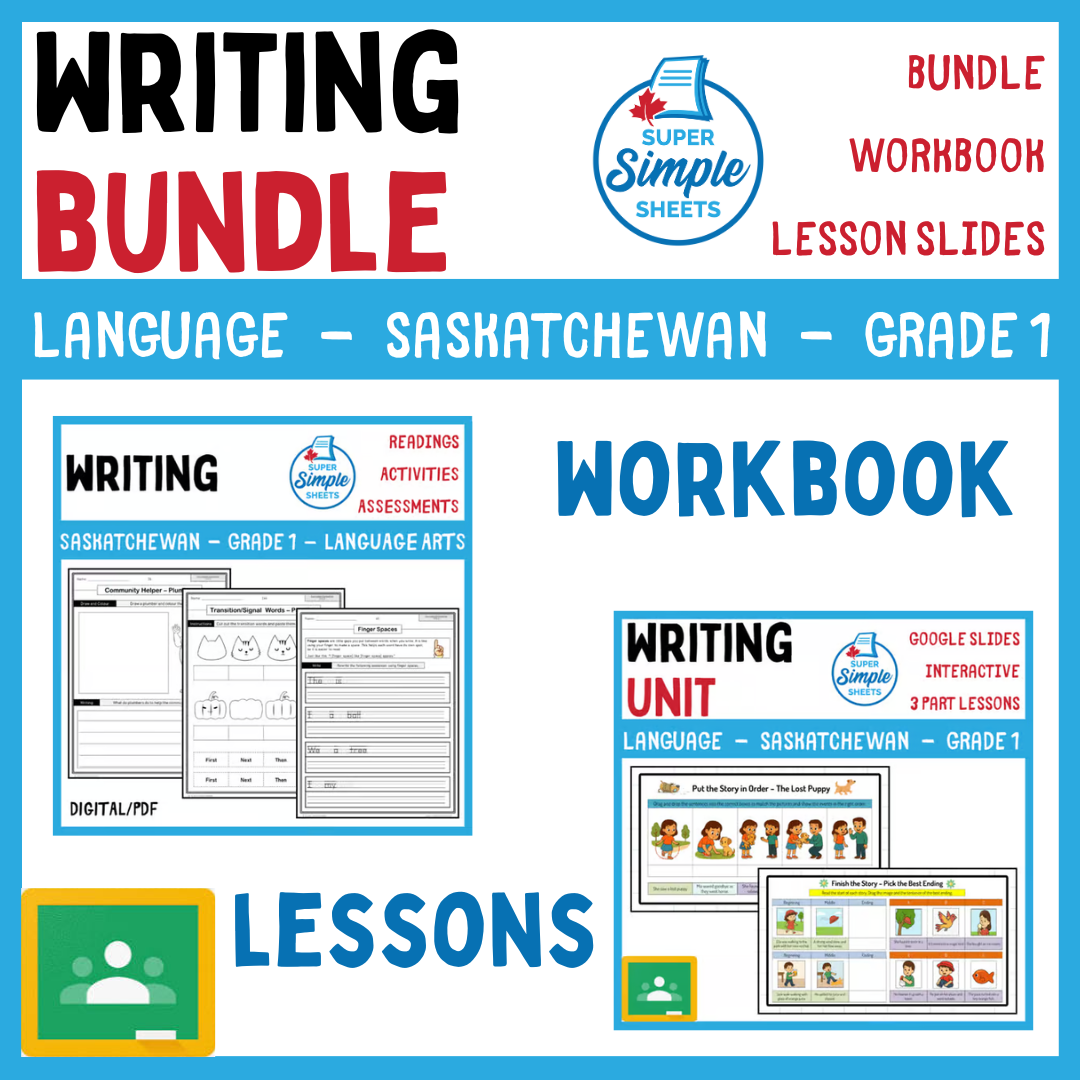 Grade 1 - Writing Unit - Saskatchewan Language - Lesson/Workbook Bundle
