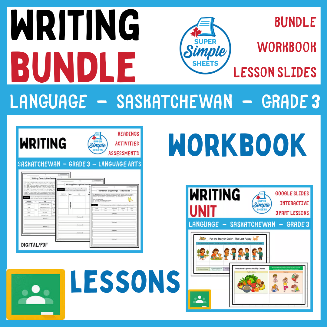 Grade 3 - Writing Unit - Saskatchewan Language - Lesson/Workbook Bundle