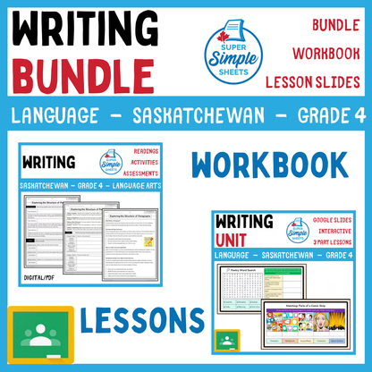 Grade 4 - Writing Unit - Saskatchewan Language - Lesson/Workbook Bundle