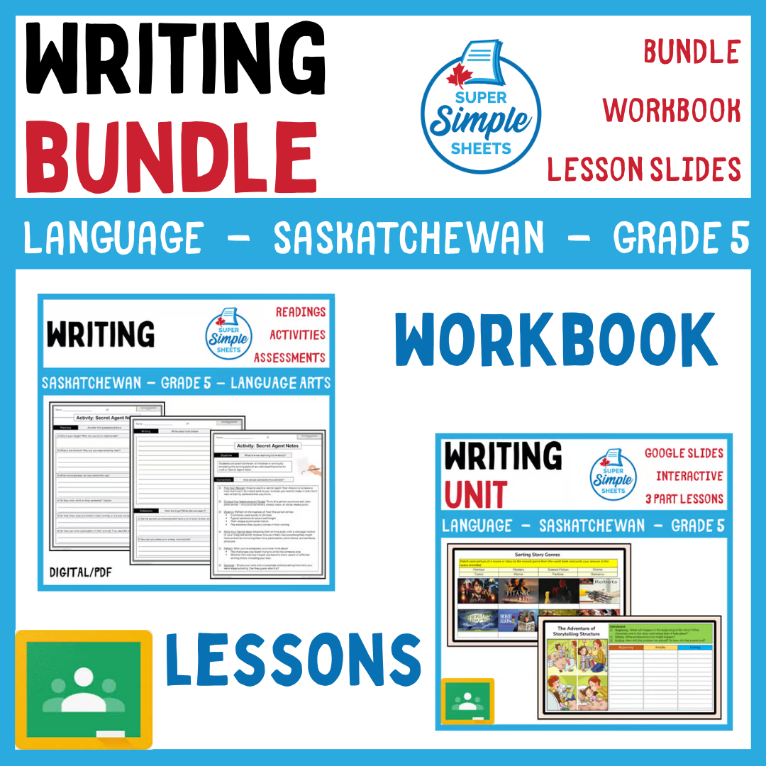 Grade 5 - Writing Unit - Saskatchewan Language - Lesson/Workbook Bundle