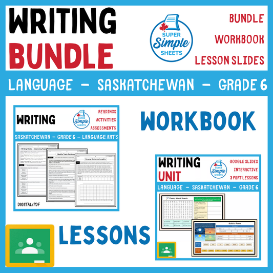Grade 6 - Writing Unit - Saskatchewan Language - Lesson/Workbook Bundle