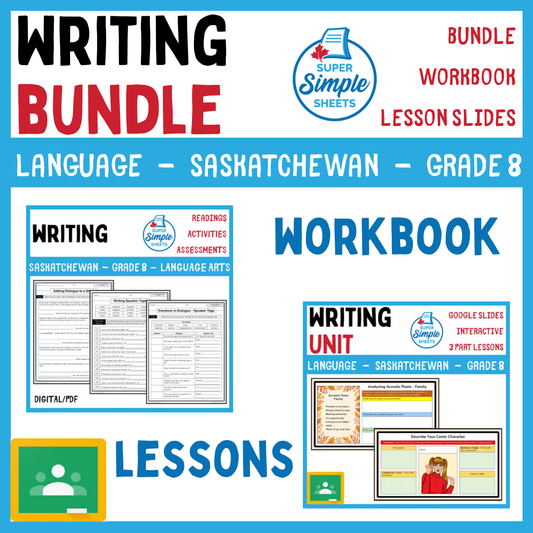 Grade 8 - Writing Unit - Saskatchewan Language - Lesson/Workbook Bundle