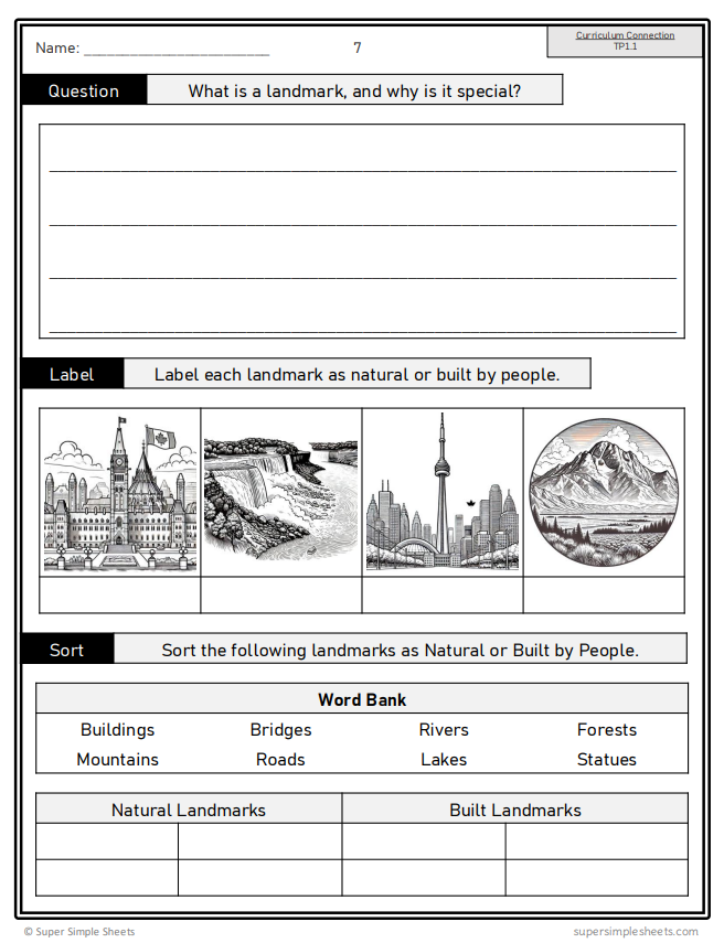 Time and Place Unit - Grade 1 - Alberta Social Studies - Lesson/Workbook Bundle