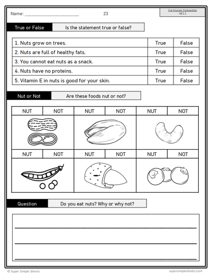 Healthy Eating - Grade 1 - Alberta Health and Wellness - Lessons/Workbook Bundle