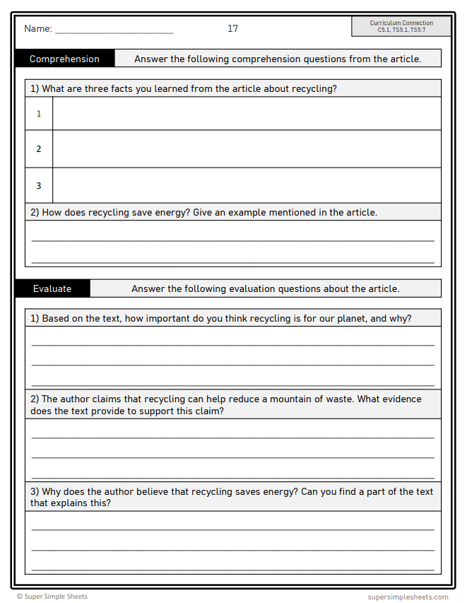 Grade 5 - Reading Comprehension Unit - Alberta Language - Lesson/Workbook Bundle