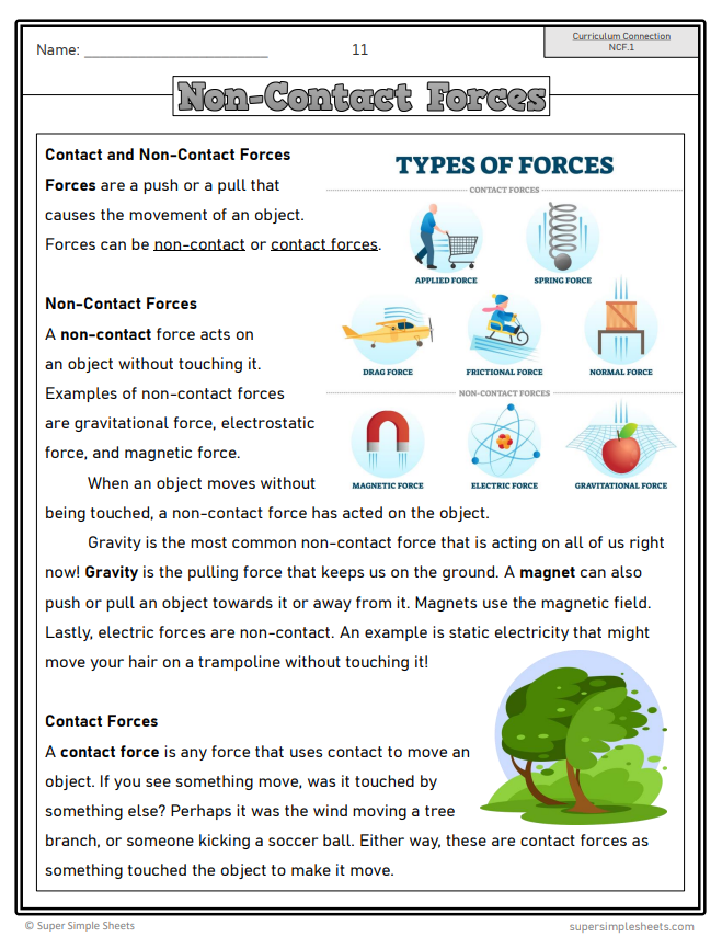Grade 4 - Energy Non-Contact Forces - Alberta Science - Lesson/Workbook Bundle