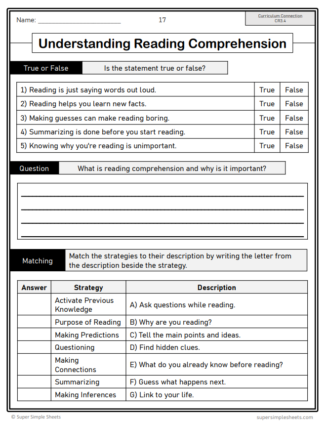 Grade 3 - Reading Comprehension - Saskatchewan Language - Lesson/Workbook Bundle