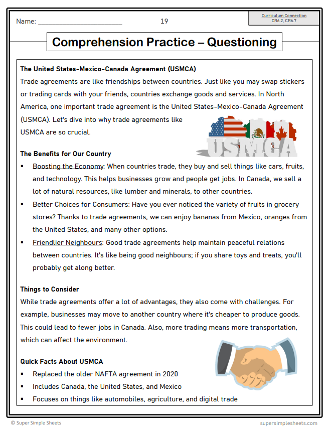 Grade 6 - Reading Comprehension - Saskatchewan Language - Lesson/Workbook Bundle