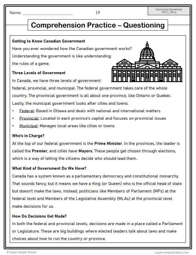 Grade 7 - Reading Comprehension - Saskatchewan Language - Lesson/Workbook Bundle