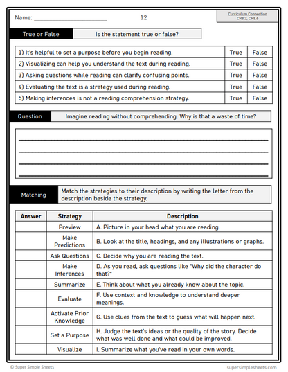 Grade 8 - Reading Comprehension - Saskatchewan Language - Lesson/Workbook Bundle