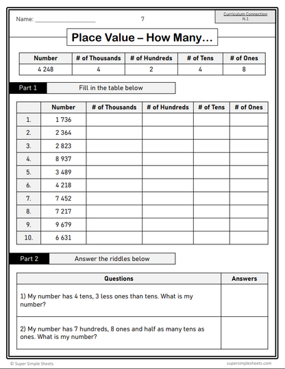 Grade 4 - Number Unit - Manitoba Math - Lesson/Workbook Bundle