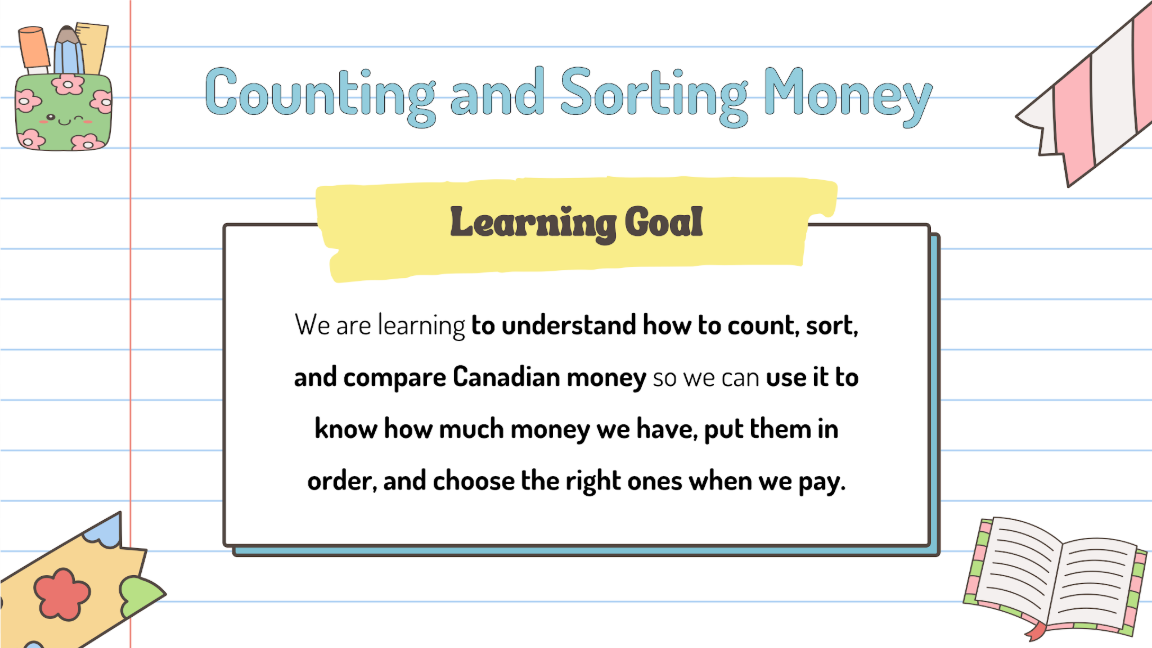Grade 1 - Financial Literacy Unit - BC Math - Lesson/Workbook Bundle
