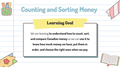 Grade 1 - Financial Literacy Unit - BC Math - Lesson/Workbook Bundle