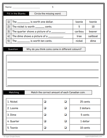 Grade 1 - Financial Literacy Unit - BC Math - Lesson/Workbook Bundle