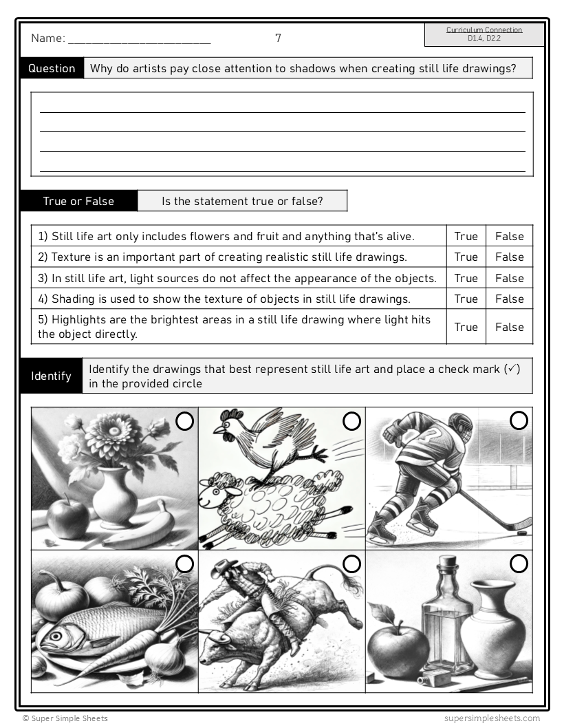 Ontario Arts Curriculum Grade 7 - Visual Arts – Super Simple Sheets