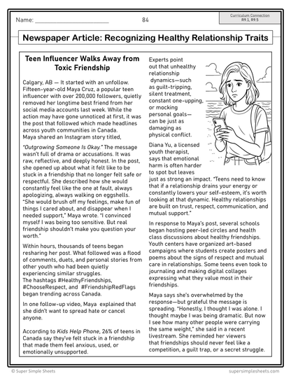 Grade 9 - Relationship Choices Unit - Alberta Health - Lessons/Workbook Bundle