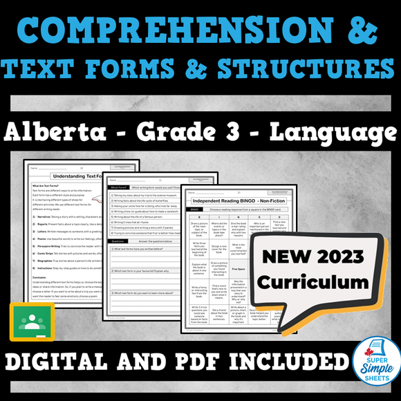 NEW 2023 Alberta Language - Grade 3 - Comprehension, Text Forms and Structures