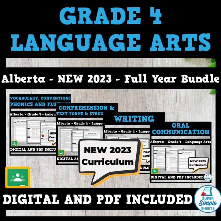 Alberta Grade 4 Language Arts ELA FULL YEAR BUNDLE NEW 2023 Curric