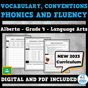 NEW 2023 Alberta Language ELA - Grade 4 - Vocabulary, Conventions, Phonics & Fluency