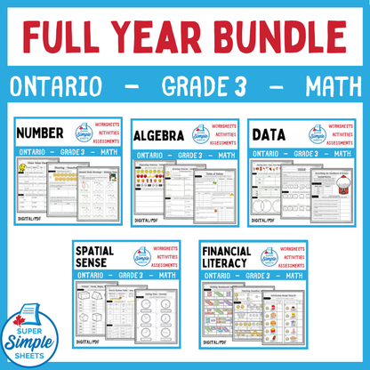 Grade 3 Full Year Math Bundle - Ontario New 2020 Curriculum