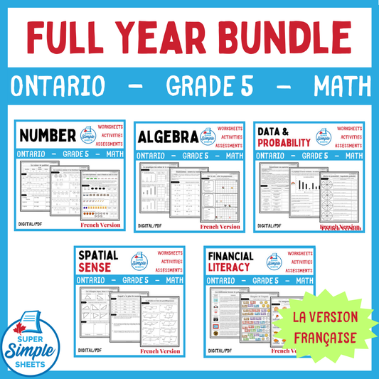 Grade 5 - Full Year Math Bundle - Ontario 2020 Curriculum - FRENCH VERSION