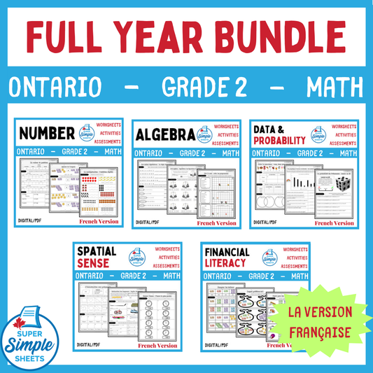 Grade 2 - Full Year Math Bundle - Ontario 2020 Curriculum - FRENCH VERSION