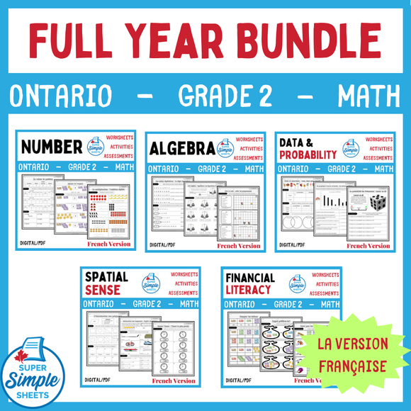 Grade 2 - Full Year Math Bundle - Ontario 2020 Curriculum - FRENCH VERSION
