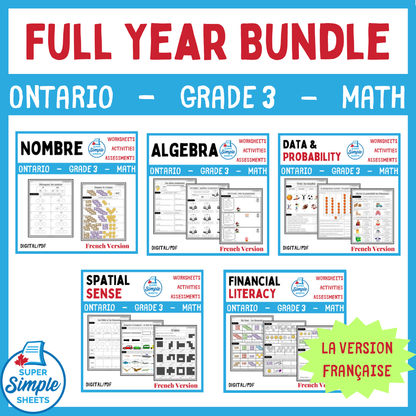 Grade 3 - Full Year Math Bundle - Ontario 2020 Curriculum - FRENCH VERSION